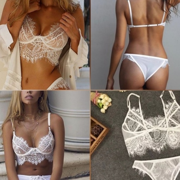 Other - Eyelash Lace Push up Bra and Underwear Set, White